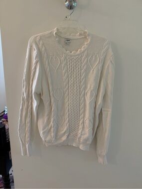 J. Crew Factory Sweater Cream Cable Knit Scoop Neck 100% Cotton